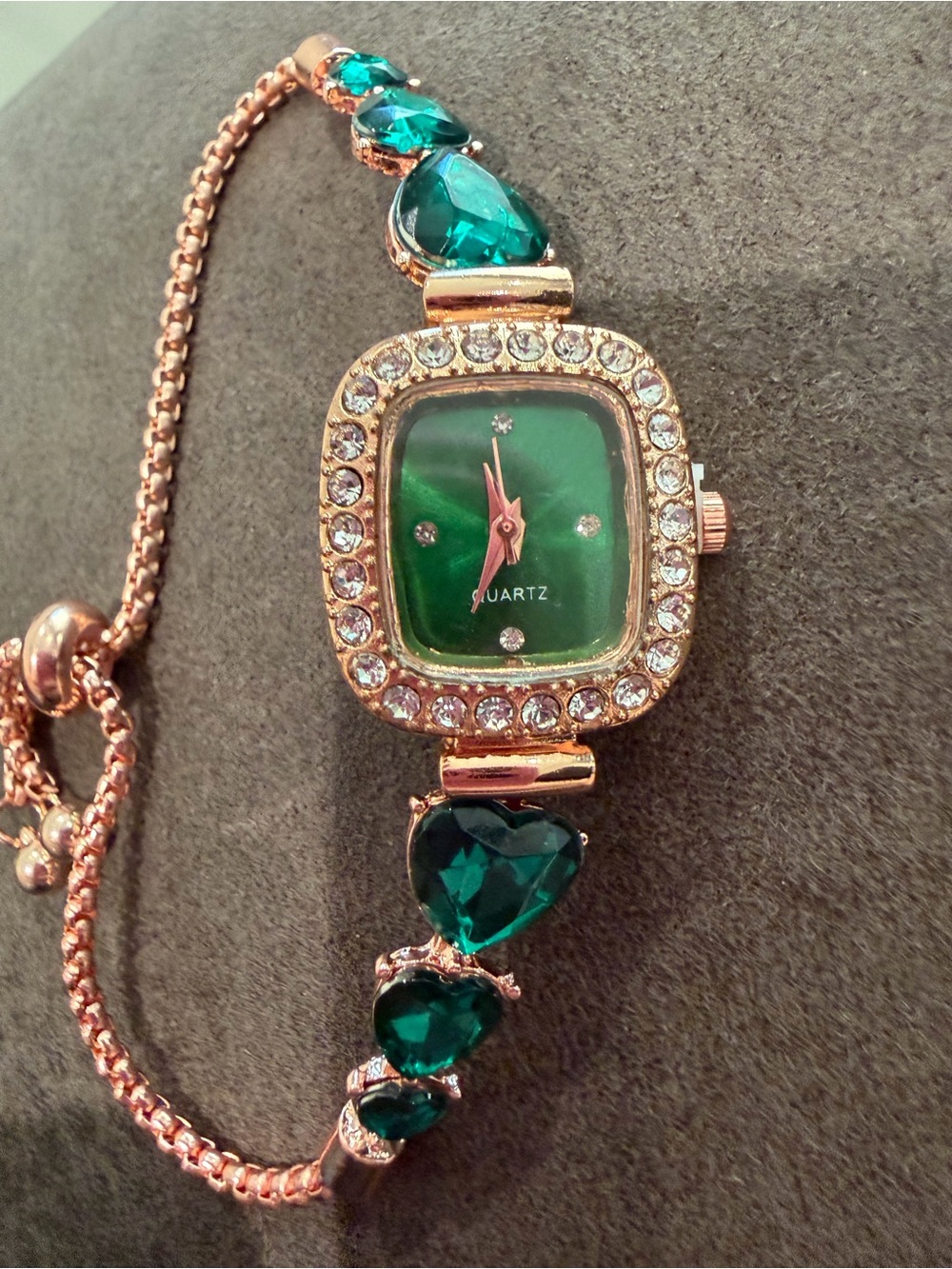 Nordstrom Rose Gold-Tone Bracelet Watch with Emerald Green Crystals